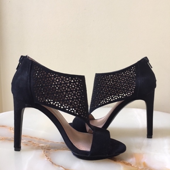 BCBGeneration Black Suede Open Toe Stiletto Heel - Picture 1 of 6